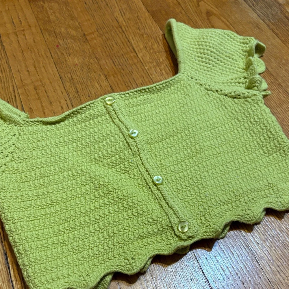 Zara Bright Lime Green Knit Crop Top - Picture 3 of 5